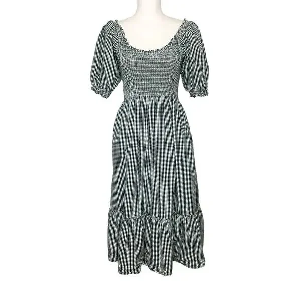Hill House The Louisa Nap Midi Dress Emerald Green Gingham Smocked Small - Picture 2 of 9